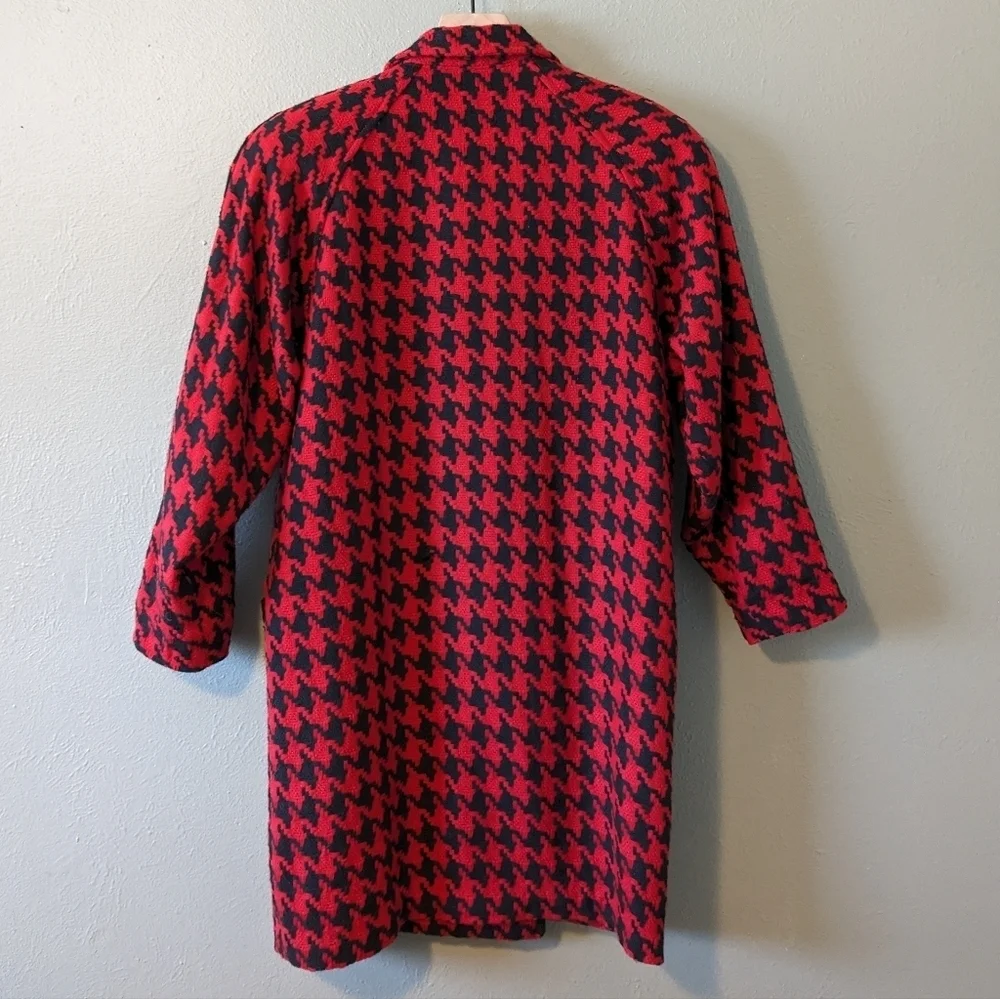 King Feather Retro Red & Black Houndstooth Pea Coat Size L - Picture 10 of 15